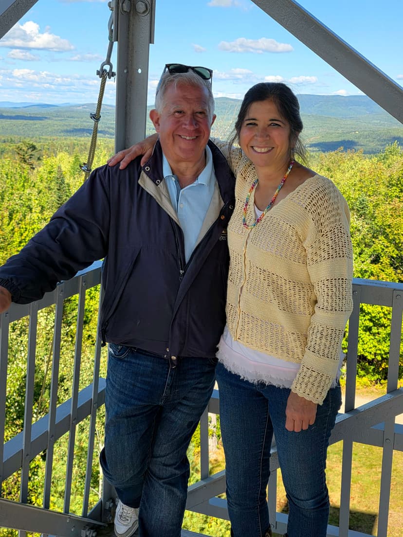 Friends enjoying the view from Milan Hill State Park Fire Tower