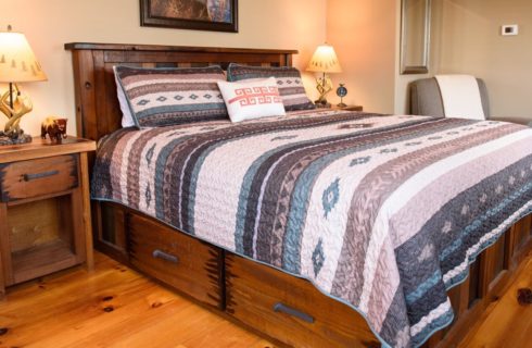 Captains bed with rail spike drawer pulls