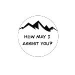 Small circle logo with drawing of a mountain range and the text How may I assist you